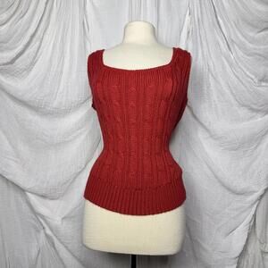 Vintage Preppy Indie Red Cable Knit Sleeveless Sweater Tank Top XL